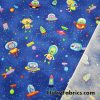 Cute Martians in Outer Space Print Cotton Woven Apparel Fabric
