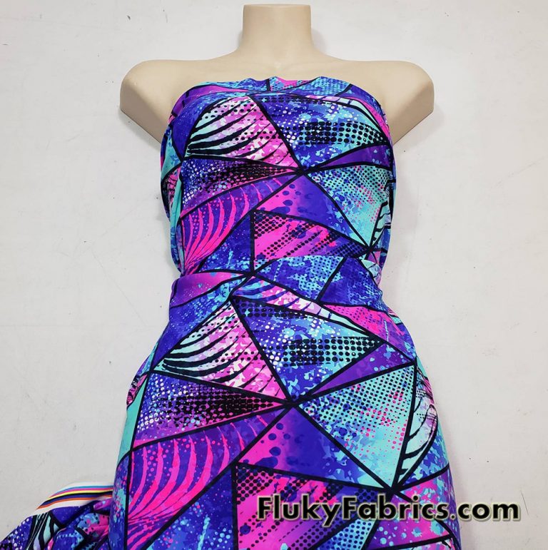Colorful Paint Abstract Triangles UV/Blacklight Reactive Swimsuit Nylon Spandex Fabric