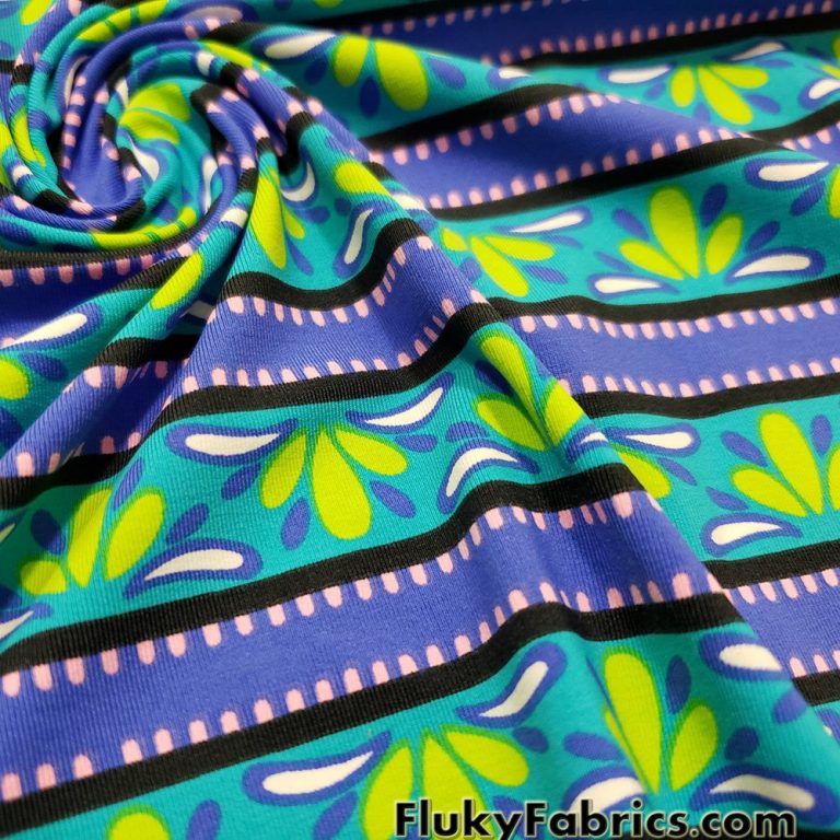 Cute Horizontal Stripes with Flower Petals Swimsuit Nylon Spandex Fabric
