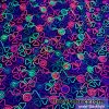 Colorful Neon 3D Clover Doodles on Mesh Poly Spandex Fabric