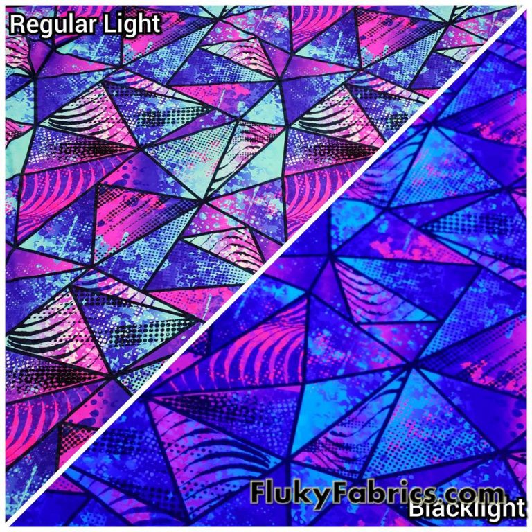 Colorful Paint Abstract Triangles UV/Blacklight Reactive Swimsuit Nylon Spandex Fabric