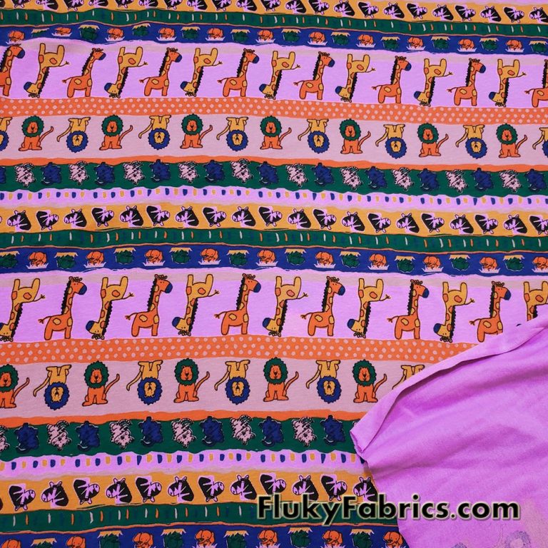 Marching Up and Down Cute Animals on Orchid Pink Cotton Jersey Fabric
