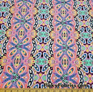 Bright Colors Abstract Kaleidoscope Print UV/Blacklight Reactive Swimsuit Nylon Spandex Fabric at FlukyFabrics.com