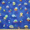 Cute Martians in Outer Space Print Cotton Woven Apparel Fabric at FlukyFabrics.com