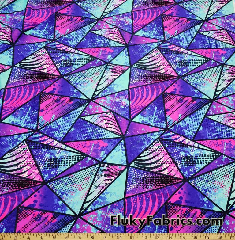 Colorful Paint Abstract Triangles UV/Blacklight Reactive Swimsuit Nylon Spandex Fabric