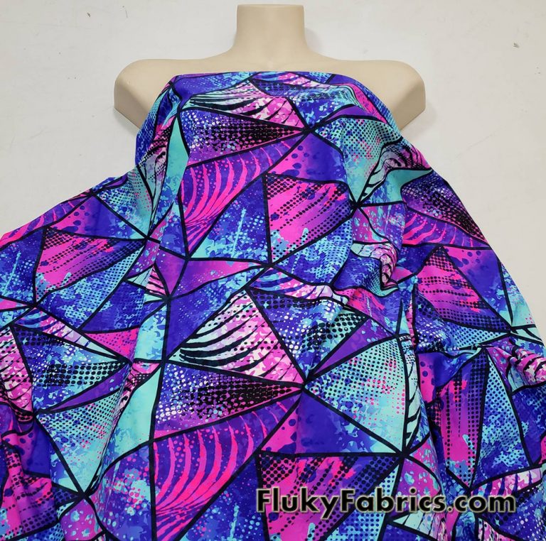 Colorful Paint Abstract Triangles UV/Blacklight Reactive Swimsuit Nylon Spandex Fabric