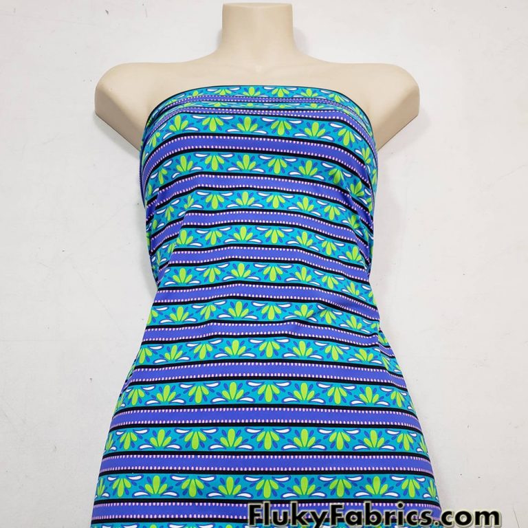Cute Horizontal Stripes with Flower Petals Swimsuit Nylon Spandex Fabric