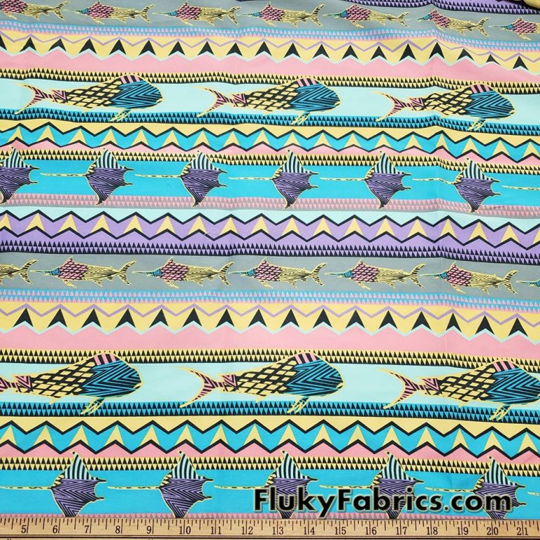 Colorful Marine Creatures and Geometric Shapes Boardshort Fabric by The