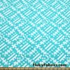 Geometric Aqua Print on White Poly Spandex Swimwear Fabric at FlukyFabrics.com