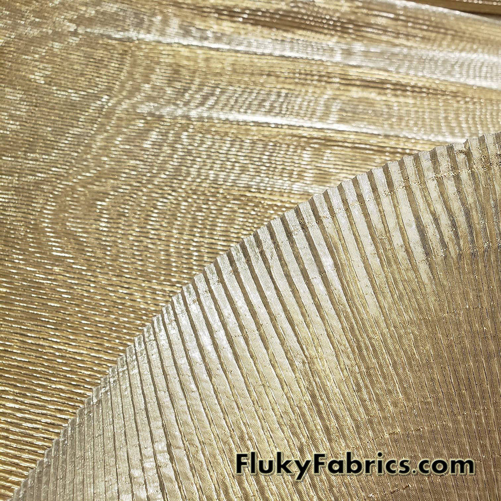 Accordion Pleated Gold Metallic Lame Fabric 44" Wide Fluky Fabrics