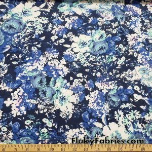 Cabbage Roses and Flower Mix Spray Cotton Spandex Fabric at FlukyFabrics.com