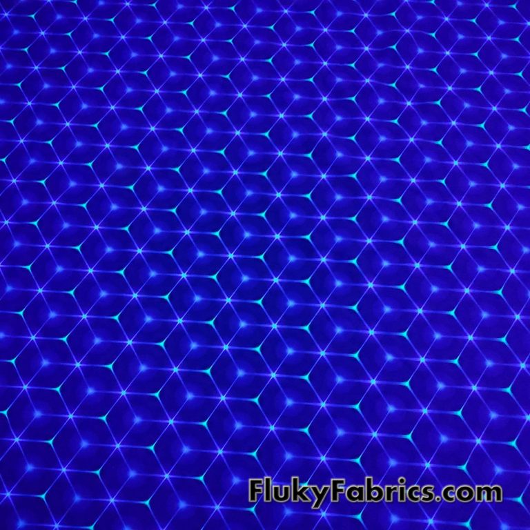 Hexagon Laser Lines on Dark Navy and Black UV/Blacklight Reactive Swimsuit Nylon Spandex Fabric