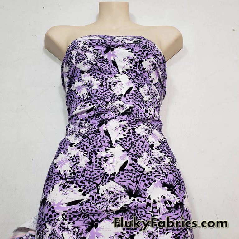 Abstract Med Purple, White, Black Butterflies Swimsuit Nylon Spandex Fabric