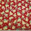 Christmas Ornaments and Gold Lurex Snowflakes on Red Polyester Woven Fabric at FlukyFabrics.com