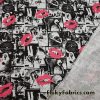 Film Negatives and Lips Gray and Black Fashion Print Cotton Jersey Lycra Fabric