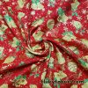 Christmas Ornaments and Gold Lurex Snowflakes on Red Polyester Woven Fabric