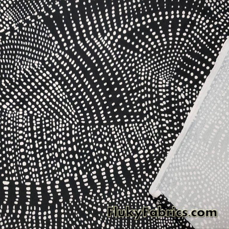 Abstract White Swarming Pebbles on Black Nylon Spandex Swimsuit Fabric