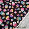 Cotton Spandex Fabric Colorful Cupcakes 4 Way Stretch for Apparel, Baby Items, Headbands
