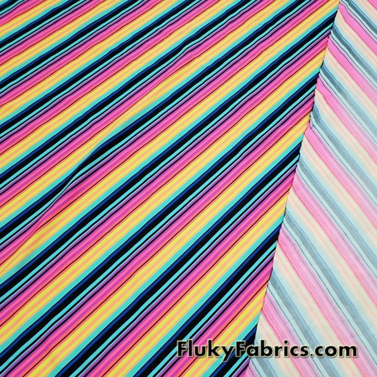 Colorful Diagonal Mini Stripes Swimwear Spandex 4 Way Stretch Bathing Suit Fabric. Cuts of 31″ x 58″/60″