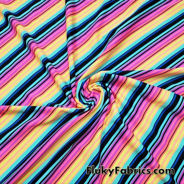 Colorful Diagonal Mini Stripes Swimwear Spandex 4 Way Stretch Bathing Suit Fabric. Cuts of 31″ x 58″/60″