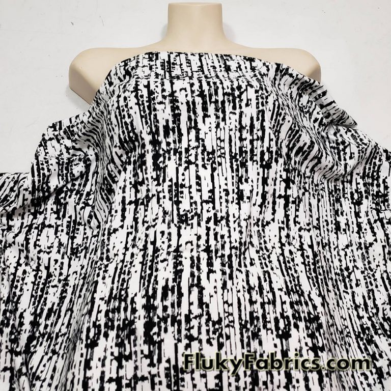 Abstract Black and White Print Lightweight Cotton Spandex Fabric