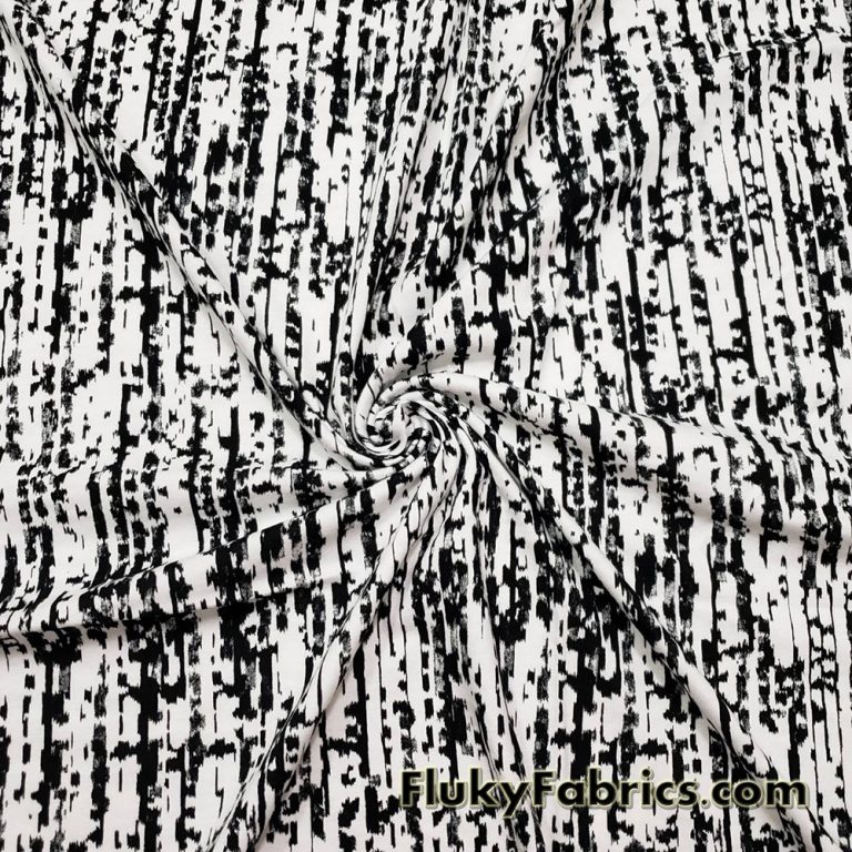 Abstract Black and White Print Lightweight Cotton Spandex Fabric