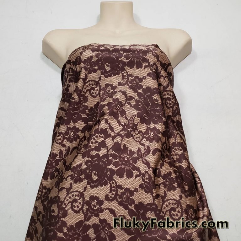 Shades of Brown Faux Lace Poly Spandex Fabric