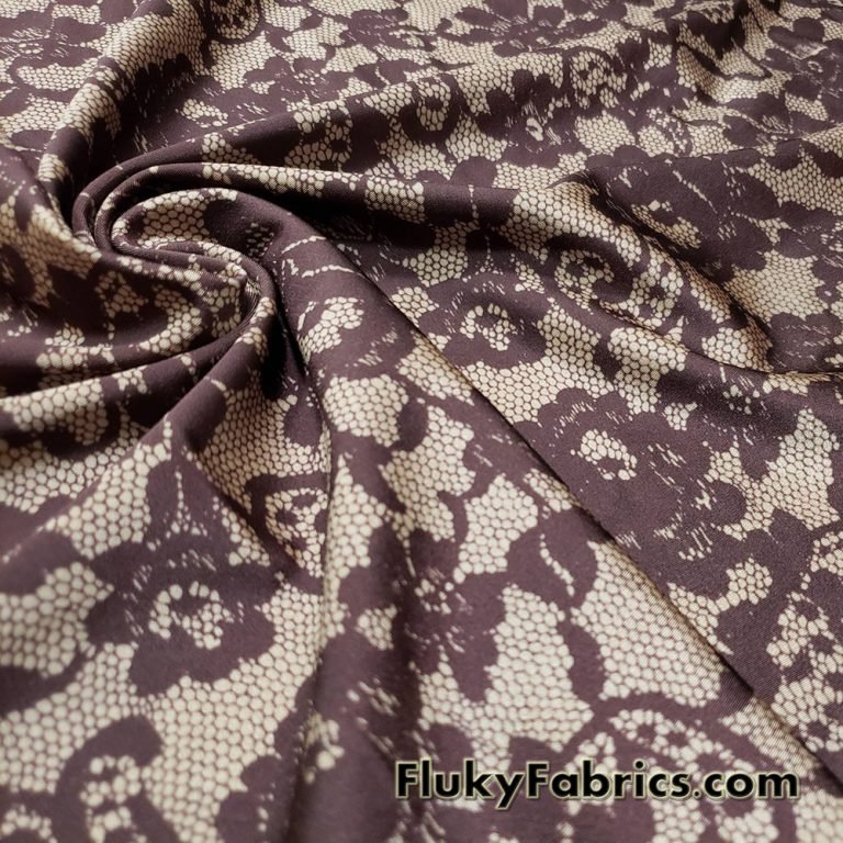 Shades of Brown Faux Lace Poly Spandex Fabric