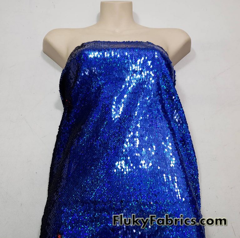 Red/Royal Hologram Flip Up Sequins on Spandex Fabric 54″ Wide