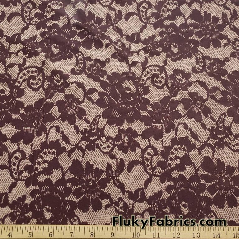 Shades of Brown Faux Lace Poly Spandex Fabric