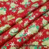 Christmas Ornaments and Gold Lurex Snowflakes on Red Polyester Woven Fabric