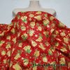 Christmas Ornaments and Gold Lurex Snowflakes on Red Polyester Woven Fabric