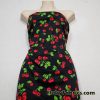 Red Cherries on Black Cotton Woven Fabric – Slightly Flawed –