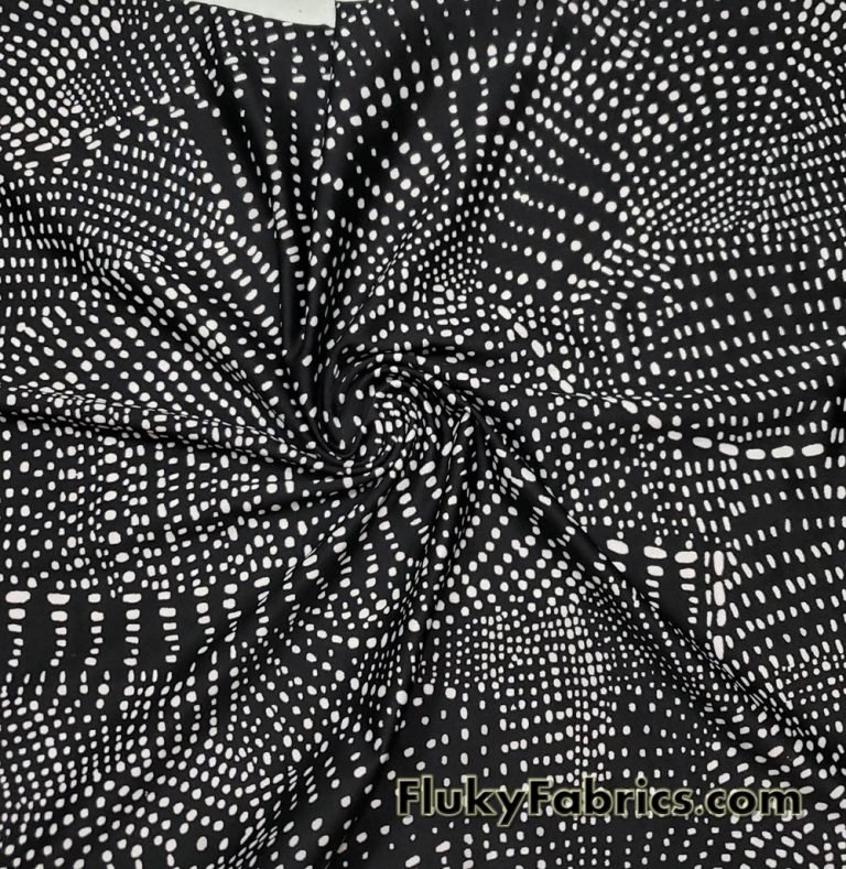 Abstract White Swarming Pebbles on Black Nylon Spandex Swimsuit Fabric