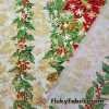 Red Poinsettias and Green Leaves with Gold Lurex Snowflakes on White Polyester Woven Fabric