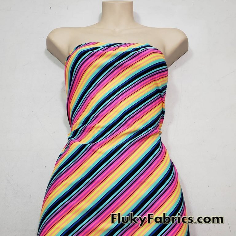 Colorful Diagonal Mini Stripes Swimwear Spandex 4 Way Stretch Bathing Suit Fabric. Cuts of 31″ x 58″/60″