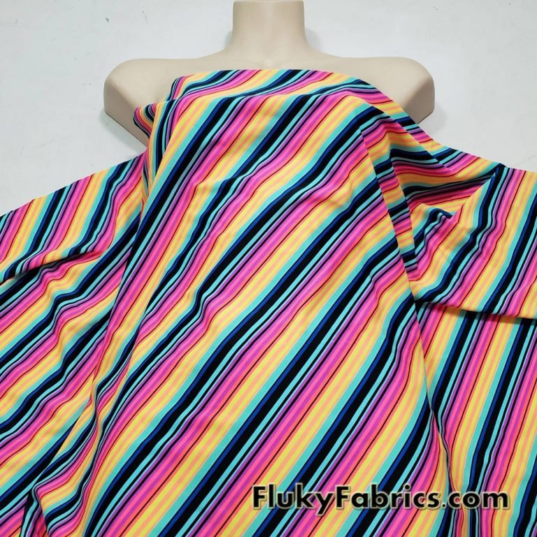 Colorful Diagonal Mini Stripes Swimwear Spandex 4 Way Stretch Bathing Suit Fabric. Cuts of 31″ x 58″/60″