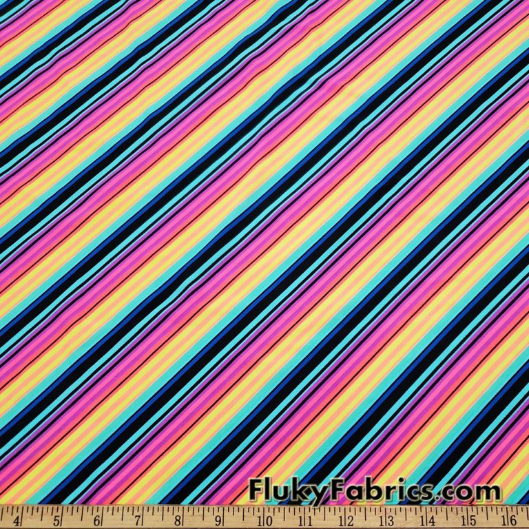 Colorful Diagonal Mini Stripes Swimwear Spandex 4 Way Stretch Bathing Suit Fabric. Cuts of 31″ x 58″/60″