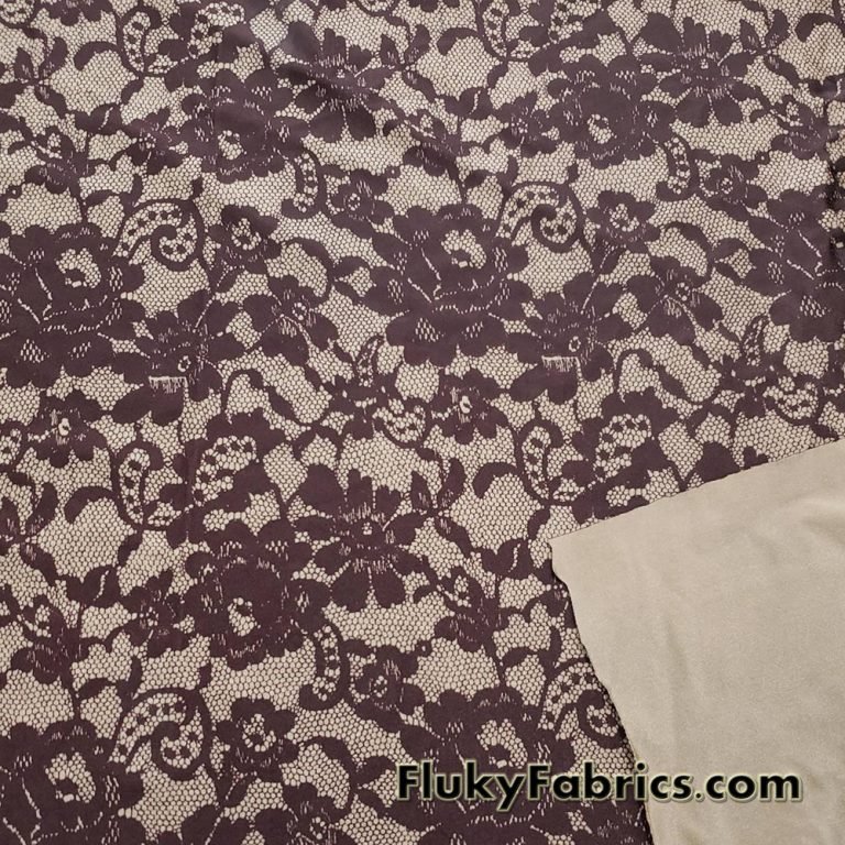Shades of Brown Faux Lace Poly Spandex Fabric