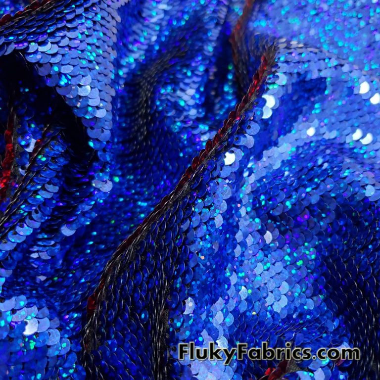 Red/Royal Hologram Flip Up Sequins on Spandex Fabric 54″ Wide
