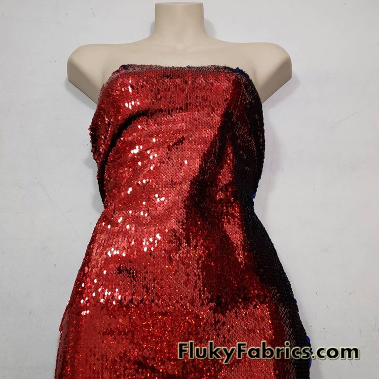 Red/Royal Hologram Flip Up Sequins on Spandex Fabric 54″ Wide