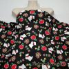 Small Dogs, Apples, Flowers and Hearts on a Black Background Cotton Spandex Fabric