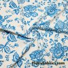 Turquoise Blue Flowers, Vines and Leaves on a White Background Nylon Spandex Fabric