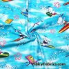 Cool Surfer Cartoon Dog and Bird Cotton Woven Print Fabric