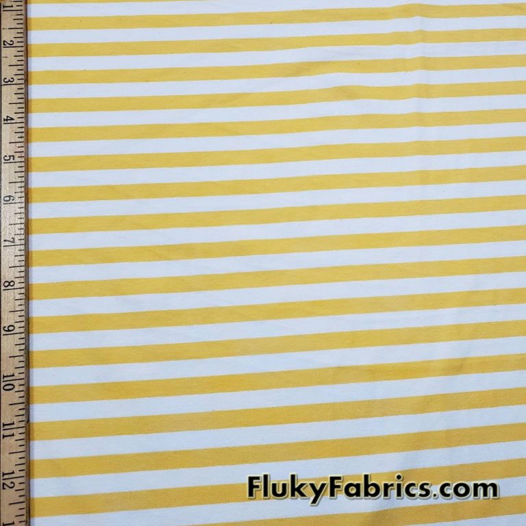 Yellow and White Yarn Dyed Stripe Cotton Spandex 3/8″ Stripes 4 Way Stretch Fabric