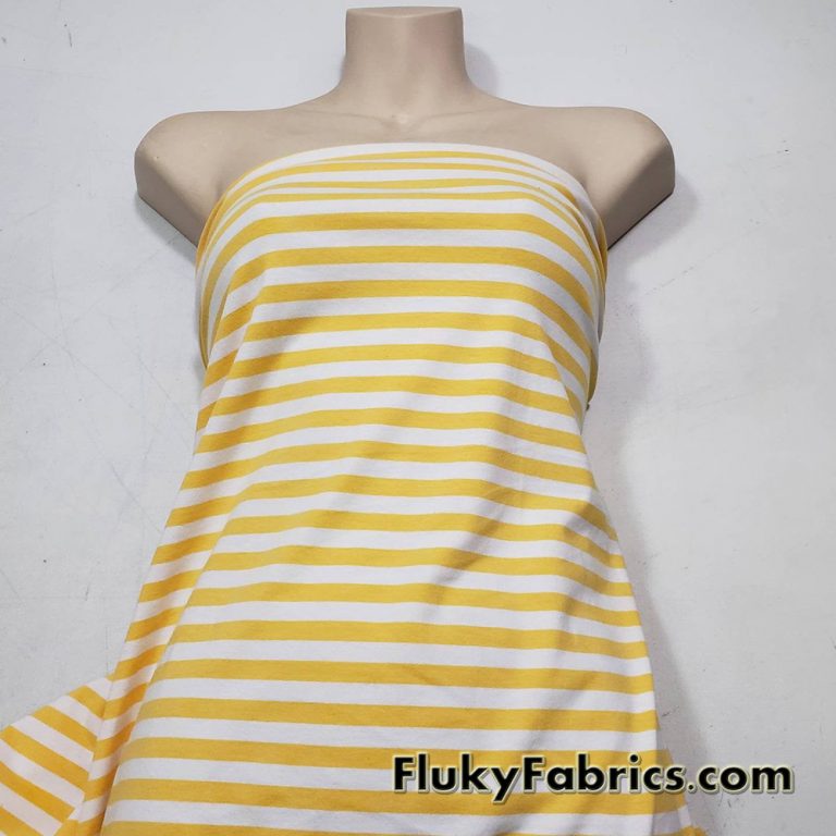 Yellow and White Yarn Dyed Stripe Cotton Spandex 3/8″ Stripes 4 Way Stretch Fabric