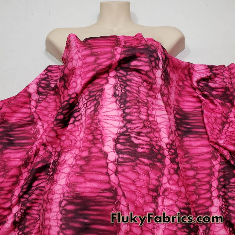 Abstract Magenta and Black Dragon Skin Print Poly Spandex Fabric