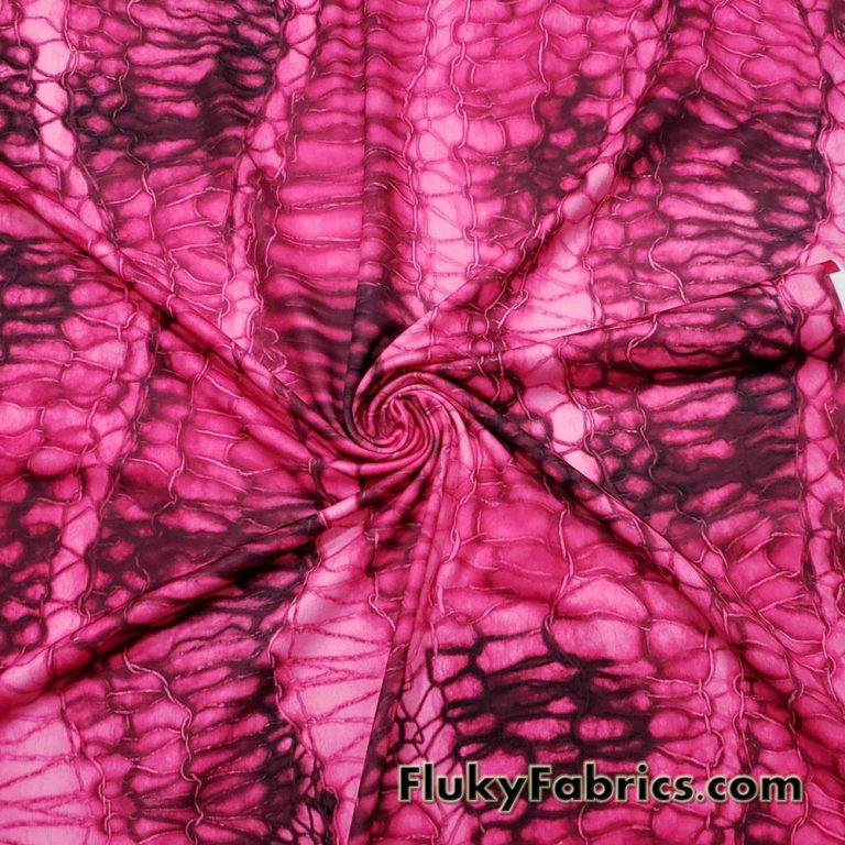 Abstract Magenta and Black Dragon Skin Print Poly Spandex Fabric