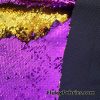 Magenta/Gold 5mm Shiny Flip Up Sequins on Black Spandex Fabric 54″ Wide