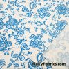 Turquoise Blue Flowers, Vines and Leaves on a White Background Nylon Spandex Fabric